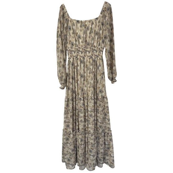 Baltic Born Floral Semi Sheer Tiered Long Sleeve Smocked Waist Dress Size M - Picture 2 of 10